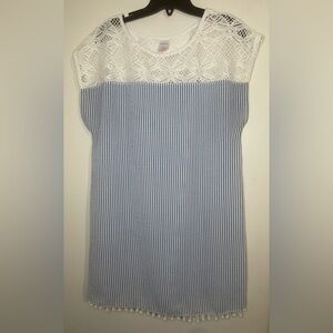 Merona White Lace and Blue Striped Swimsuit Coverup